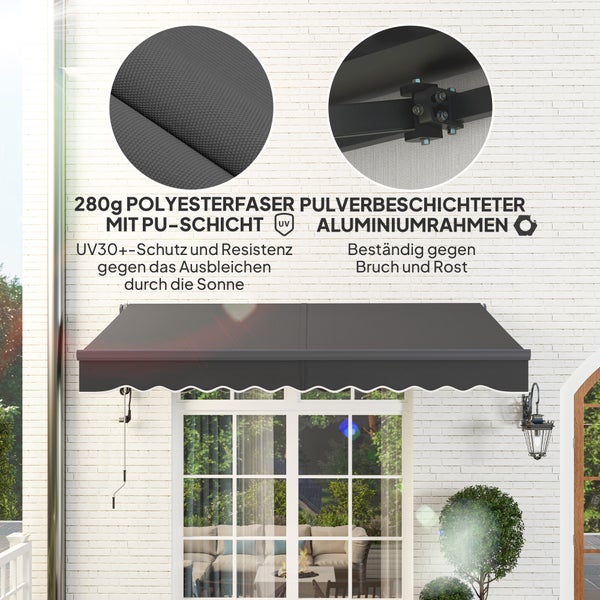 Outsunny Klemmmarkise mit Handkurbel elektrisch höhenverstellbar Gelenkarmmarkise Markise Sonnenschutz UV 30+ Balkonmarkise inkl. Wandhalterung Sonnenmarkise 300cm breit für Terrasse Balkon Dunkelgrau