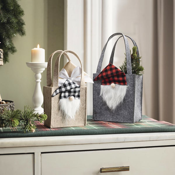FRANK FLECHTWAREN | Tasche Karo-Wichtel, 2er Set, 15 x 8 x 15 cm, 18 x 9 x 20 cm, FILZ