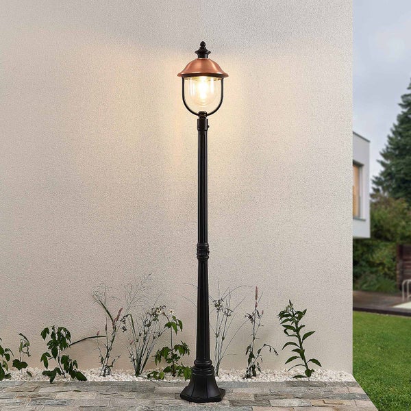 Lindby Mastleuchte außen Clint (spritzwassergeschützt (Retro, Vintage Antik) in Kupfer aus Aluminium (1 flammig E27) - Kandelaber Außenleuchte
