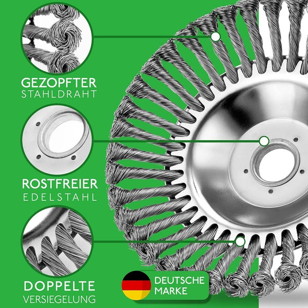 HECKENPRACHT© Profi Unkrautbürste für Freischneider | Verbessertes Konzept 2025 - Wildkrautbürste für Motorsense zur effektiven Unkrautentfernung - 25,4mm Bohrung | Drahtbürste Freischneider