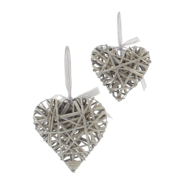 FRANK FLECHTWAREN | Hänger Weidenherz, 2er Set, WEIDE, METALL, Ø 15 cm, 20 cm