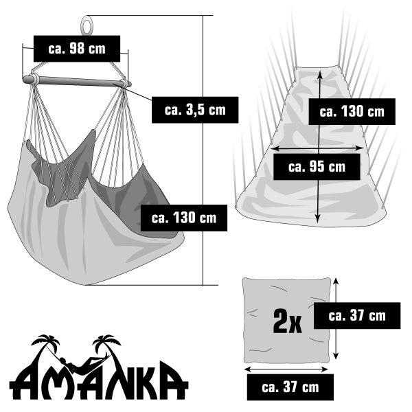 AMANKA Hängestuhlgestell mit Hängesessel - 215cm Metallgestell bis 120kg - Hängestuhl mit 2 Kissen
