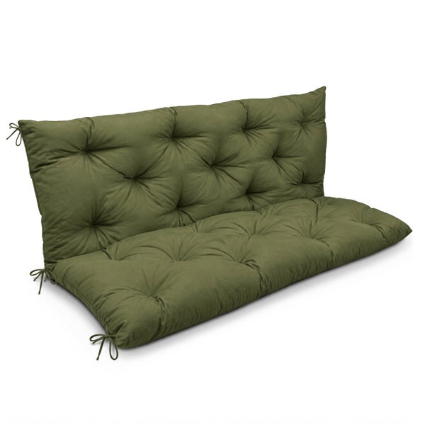 Gestepptes Polster-Set für Palettensofas oder Gartenbänke mit Bindebändern zur Befestigung.