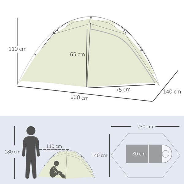 Outsunny Campingzelt, für 2 Personen, 230 x 140 x 110 cm, Aluminium, Nylon, Cremeweiß