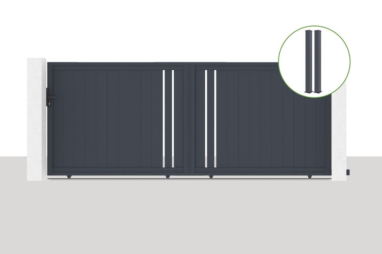 Schiebetor 4x1,6m GIONA + 2 EIFEL-Pfosten H.190cm Grau