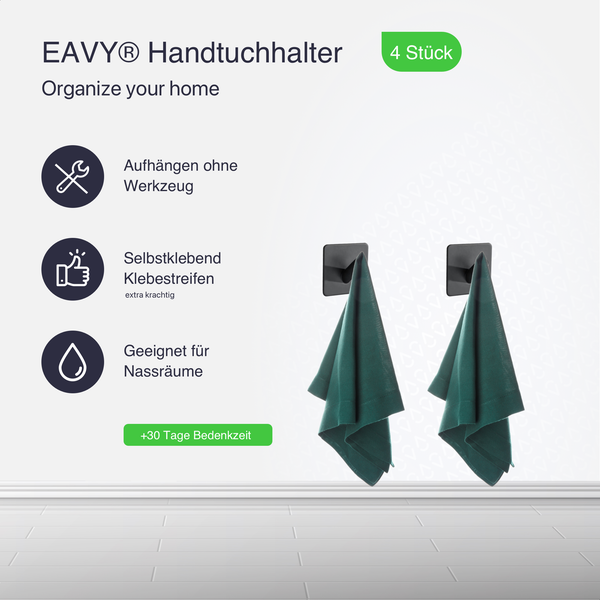 EAVY Handtuchhaken Edelstahl Schwarz Selbstklebend 4er Pack