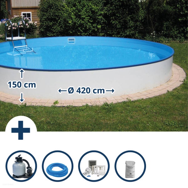 Rundes Gartenpoolset mit Zubehör, Durchmesser 420 Zentimeter, Höhe 150 Zentimeter