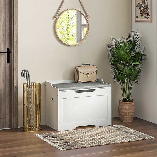 HOMCOM Truhen Sitzbank mit Stauraum, Aufbewahrungstruhe mit Deckel und Sitzkissen, Truhenbank, Sitztruhe für Flur, Schlafzimmer, Wohnzimmer, 75cm x 40cm x 56 cm, Weiß