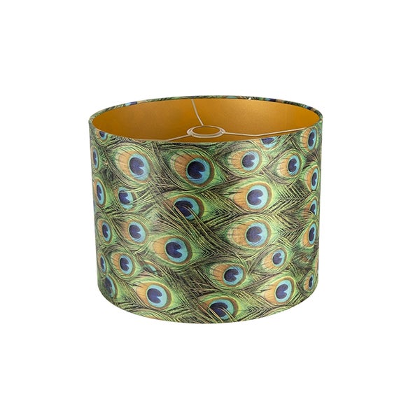 Velours-Lampenschirm im Pfauendesign 40/40/30 mit goldener Innenseite