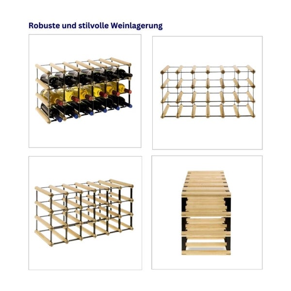 PROREGAL Modulares Weinregal Vinotega Mod Metal HxBxT 32,5 x 62,5 x 24,5 cm 6 x 3 Flaschen Massives Kiefernholz Natur