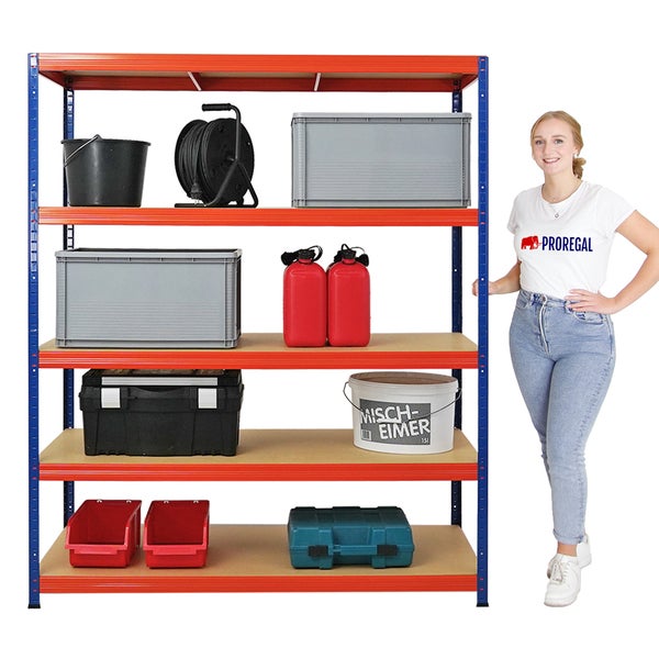 PROREGAL Mega Deal 2x Schwerlastregal Giant Elephant HxBxT 180 x 150 x 60cm Fachlast 200kg Blau-Orange