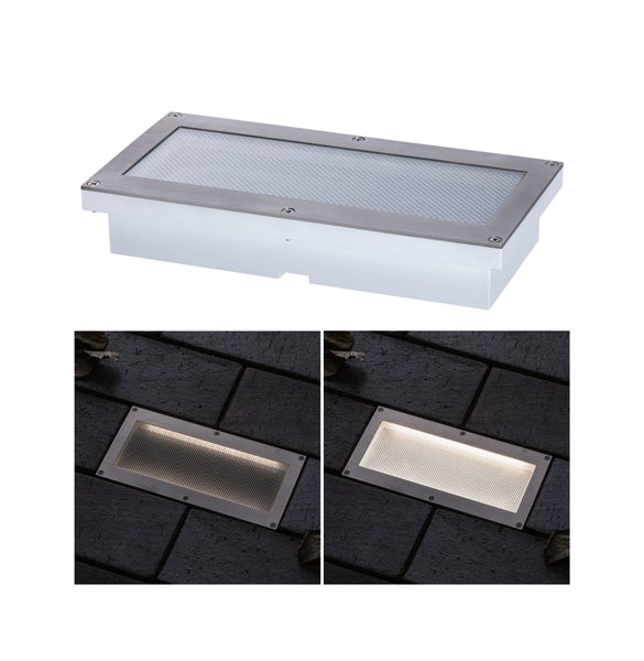 LED Bodeneinbauleuchte Brick Dämmerungsgesteuerter Bewegungsmelder (IR) IP67 200x100mm 3000K 1,6W 50lm 230V Alu, Grau Metall, Edelstahl