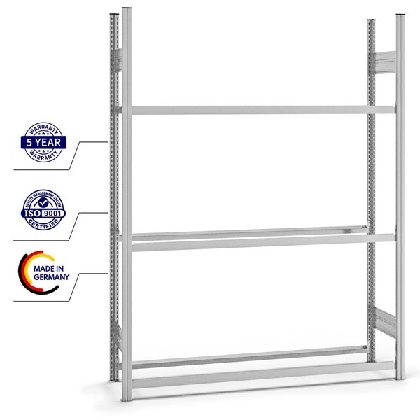 PROREGAL Reifenregal Stecksystem T-Profil Grundregal HxBxT 200 x 150 x 40 cm 3 Ebenen Fachlast 150 kg Verzinkt