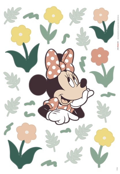 Minnie Maus Motiv mit Blumen und Blättern