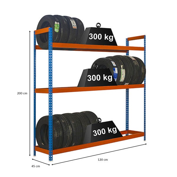 PROREGAL Reifenregal Big Metal Shark NO.6 HxBxT 200 x 120 x 45 cm 3 Ebenen 15 Reifen Blau/ Orange