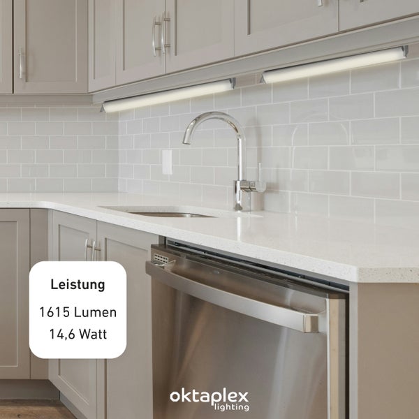 Moderne Küche mit LED Unterbauleuchten von Oktaplex Lighting unter den Hängeschränken