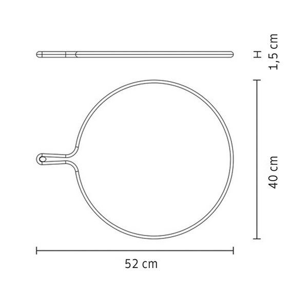Technische Zeichnung einer Pizzaschaufel mit den Maßen 40 mal 52 Zentimeter