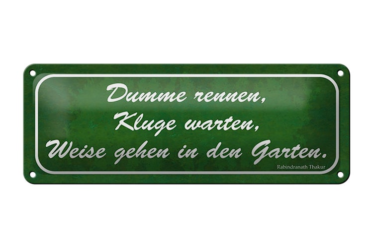 Blechschild Spruch 27x10cm Dumme rennen Kluge warten Garten Dekoration