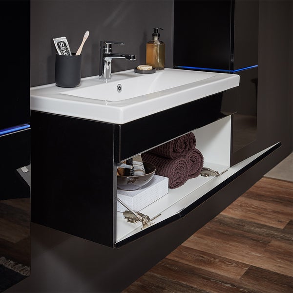 Home Deluxe - Badmöbel-Set - WANGEROOGE BIG Schwarz - X-Large - inkl. Waschbecken und komplettem Zubehör - Breite Waschbecken: ca. 80 cm I Badezimmermöbel Waschtisch Badmöbelset