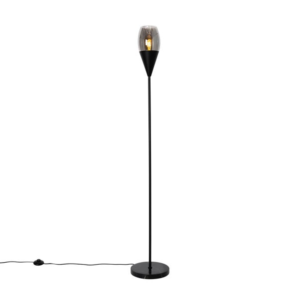 QAZQA - Moderne Stehleuchte I Stehlampe I Standleuchte I Lampe I Leuchte schwarz mit Rauchglas - Drop I Wohnzimmer I Schlafzimmer - Länglich - LED geeignet E27
