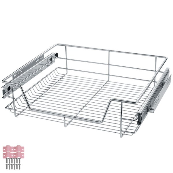 Drahtkorb mit Führungsschienen und Befestigungsmaterial für Schränke