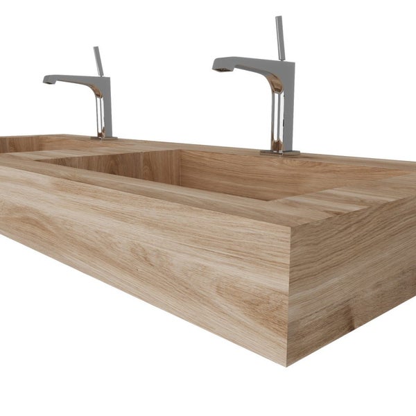 HPL Doppelwaschtisch in 120cm Holzoptik Eiche Honig