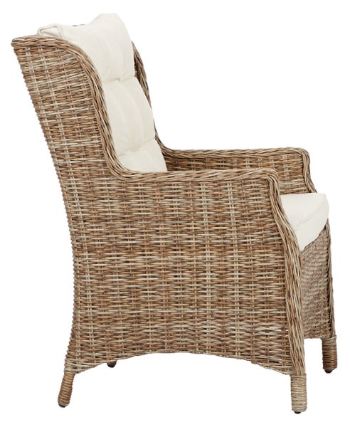 Gartensessel aus Rattan mit Sitz- und Rückenkissen