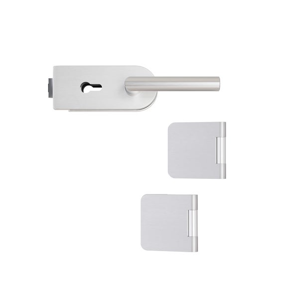 Türdrückergarnitur und zwei Türbänder