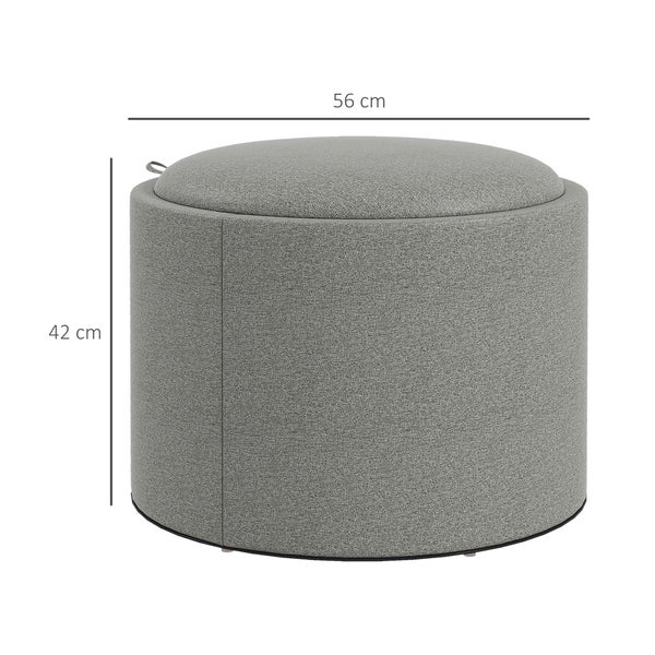 HOMCOM Sitzhocker mit Stauraum Hocker mit Klappdeckel, Runder Fußhocker Sitzwürfel Aufbewahrungsbox Polsterhocker, Leinenoptik 56 x 42 x 42 cm Grau