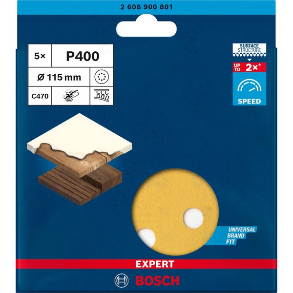 Bosch 5x Expert C470 Schleifpapier mit 8 Löchern für Exzenterschleifer 115 mm G 400 - 2608900801
