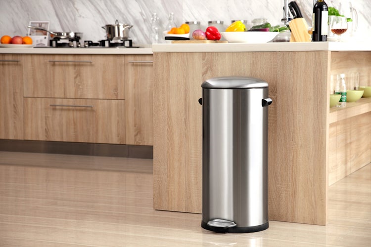 PROREGAL Retro Treteimer Mit Markanten Griffen und Kugelkappe 30 Liter HxØ 68,5 x 29,2 cm Kunststoff Inneneimer Silber