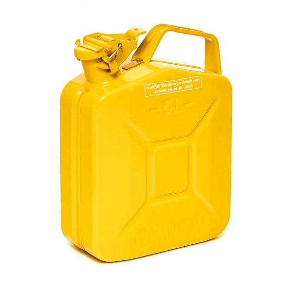 Gelber 5 Liter Kraftstoffkanister aus Stahl