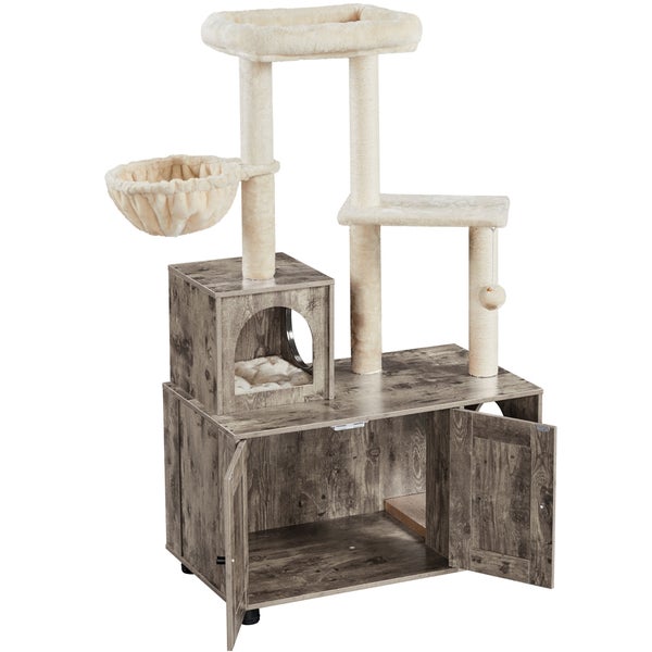 Katzenkratzbaum mit Katzenhaus, Liegemulde und Kratzsäulen