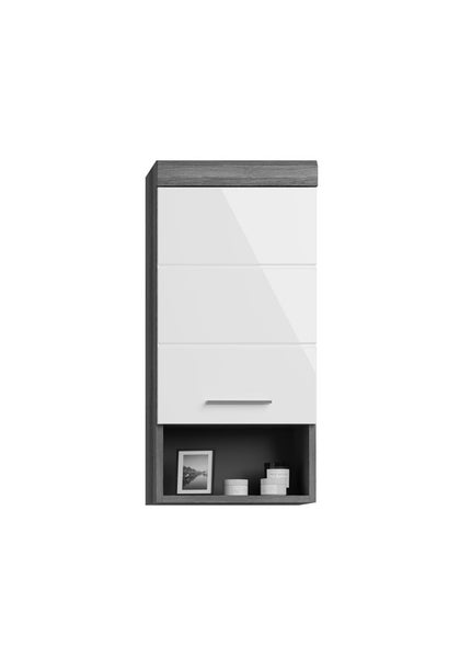 Scout Badschrank wandhängend 1 Tür, 1 Ablage Hochglanz weiß,rauchfarbenen. 37 X 24 X 79 cm