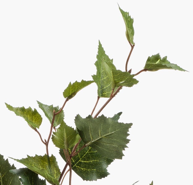 Künstliche Hortensie mit weißen Blüten und grünen Blättern.