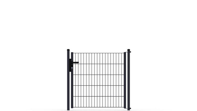 Gartentor ZAUNGURU ECO-Line aus Metall, Höhe: 103cm, Breite: 117cm, 1-flügelig inkl. Pfosten, Locinox-Schloss und Zubehör, Feuerverzinkt und zusätzlich in RAL 7016 Anthrazitgrau pulverbeschichtet