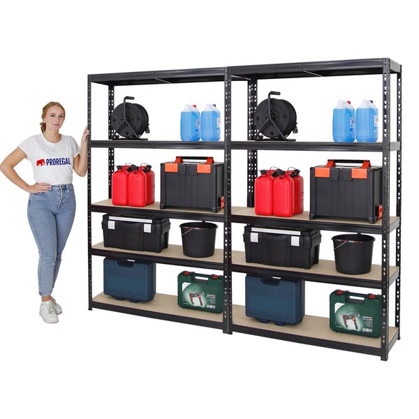 PROREGAL Mega Deal 2x Schwerlastregal Giant Tiger HxBxT 200 x 120 x 40 cm Fachlast 265 kg 5-Ebenen Schwarz