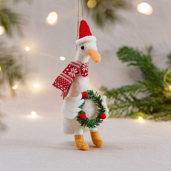 Gans mit Kranz Filz Weihnachtshänger - Sass & Belle