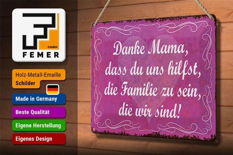 Blechschild Spruch 30x20cm Danke Mama dass du uns hilfst