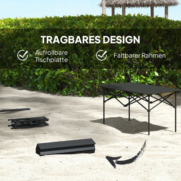 Outsunny Campingtisch Klapptisch mit Aufrollbare Tischplatte X-Rahmen Gartentisch aus Aluminium leicht 2 Personen Beistelltisch Falttisch für Garten Balkon Camping 95 x 55cm Schwarz