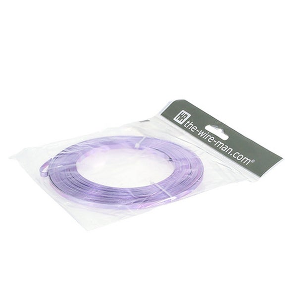 Flacher violetter Aluminiumdraht zum Basteln in transparenter Verpackung mit the-wire-man.com Logo.