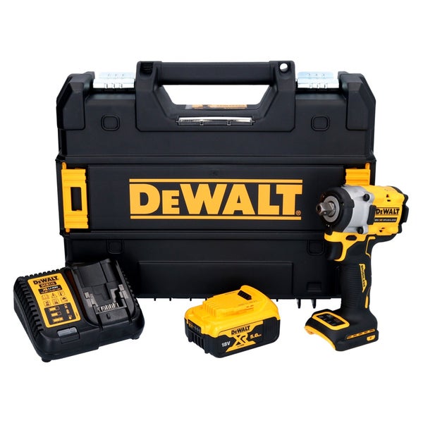 DeWalt Akku-Schlagschrauber Set mit 18 Volt bürstenlosem Motor, Akku, Ladegerät und TSTAK Transportkoffer.