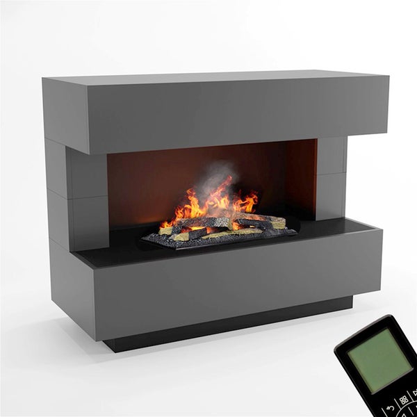 GLOW FIRE Elektrokamin 'Kant' | Wasserdampf Kamin mit OMC 600 inkl. Holz in grau | HxBxT: 120x90x50 cm