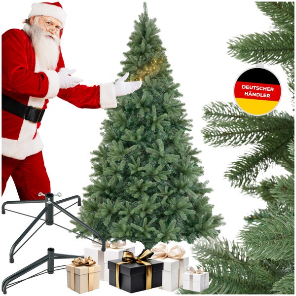 Künstlicher Weihnachtsbaum mit Ständer, Geschenken und dem Siegel Deutscher Händler