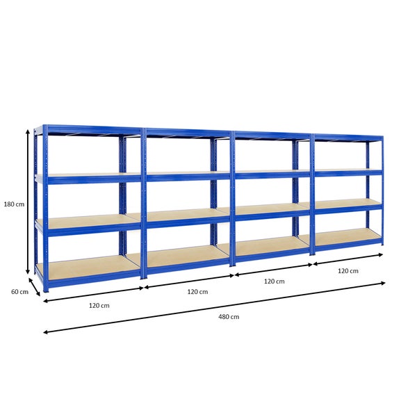 PROREGAL Mega Deal 4x Schwerlastregal Dino HxBxT 180 x 120 x 60 cm Fachlast 600 kg Blau