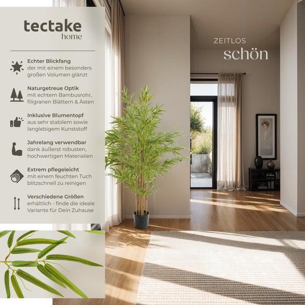Künstlicher Bambusbaum tectake Bambosa stabiler Kunststoff-Blumentopf verschiedene Größen grün