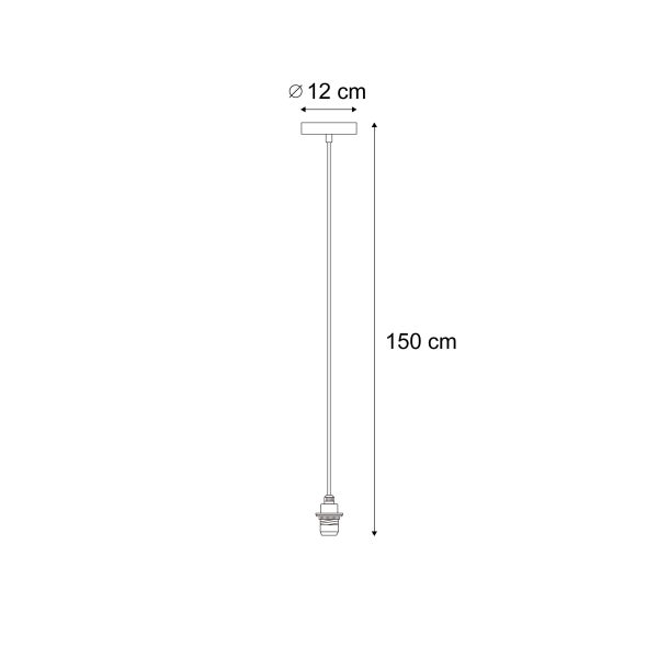 Maßzeichnung einer Pendelleuchten-Aufhängung mit einem Baldachin-Durchmesser von 12 Zentimetern und einer Gesamtlänge von 150 Zentimetern.