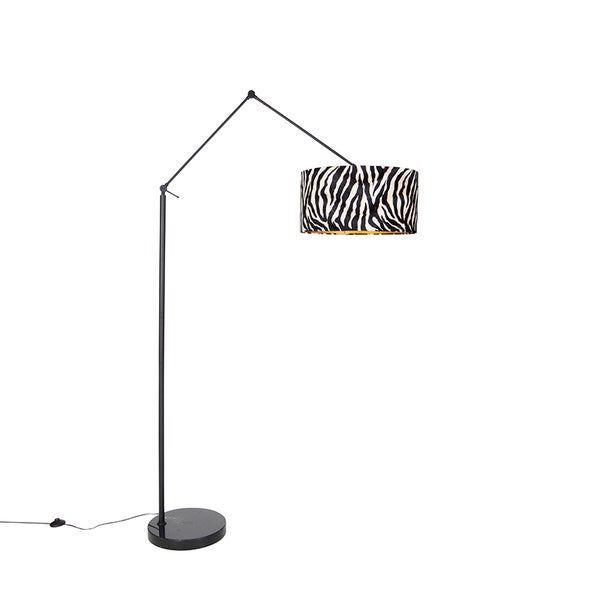 QAZQA - Moderne Stehlampe Schwarzer Schirm Zebra Design 50 cm - Editor I Wohnzimmer I Schlafzimmer - Textil Länglich - LED geeignet E27