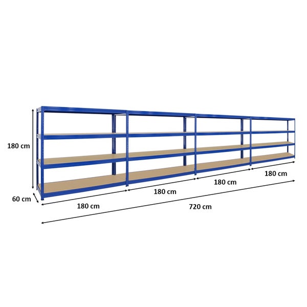 PROREGAL Mega Deal 4er-Sparset Profi-Schwerlastregal DINO HxBxT 180x180x60cm Fachlast 500kg Blau
