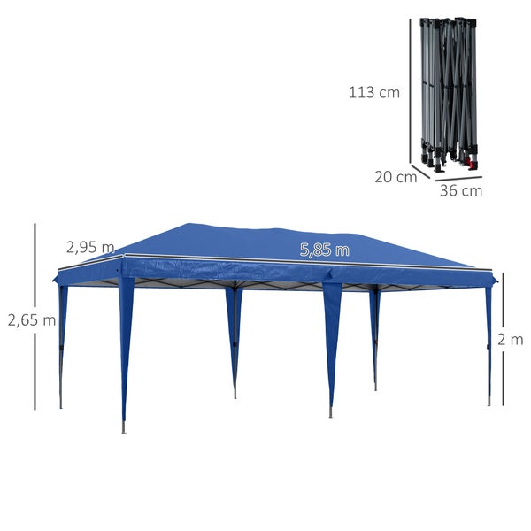 Outsunny Faltpavillon Pop-up Pavillon ca. 6 x 3m Gartenzelt höhenverstellbar UV-schutz mit Tasche Stahl-Verstrebungen, Oxford, Blau